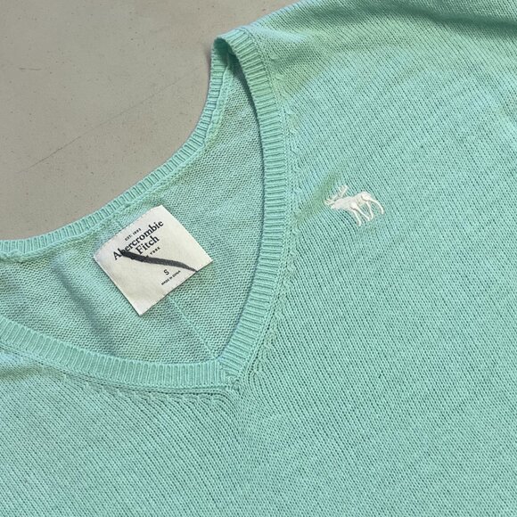 Y2k 2000s Abercrombie and Fitch Teal V-neck Pullover Sweater Women's size S Prep - Picture 2 of 5